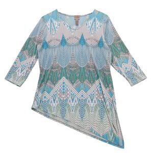 Easywear by Chico's Asymmetrical Geometric Print 3/4‎ Sleeve Tunic Top Size 1 M